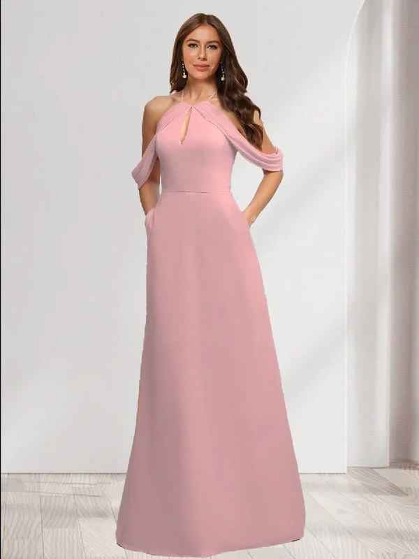 Elegant Fashion Offers Disco - Inspired Retro Dance Look A-Line/Princess Halter Sleeveless Ruched Bridesmaid Dresses