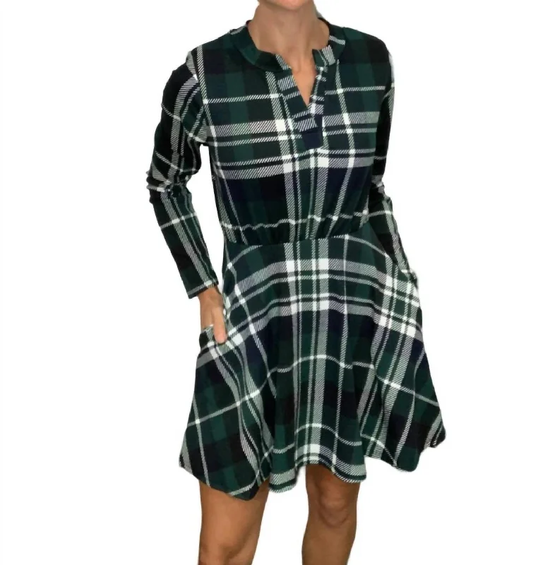 Embrace New Fashion Limited - Edition Drops Long Sleeve Plaid Knit Dress In Green/black