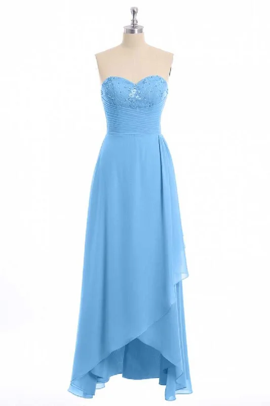 Trendy Threads Discounts on Casual Weekend Styles Glitter Blue Chiffon Sweetheart Ruffled Bridesmaid Dress