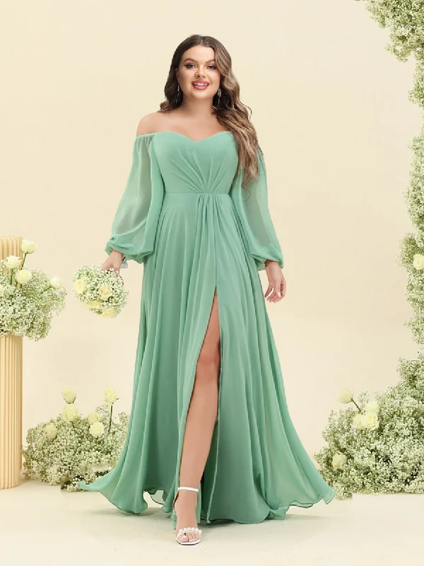 Statement Fashion Offers Great Prices on Feminine Styles A-Line/Princess Sweetheart Floor-Length Long Plus Size Bridesmaid Dresses with Split Side & Ruffles