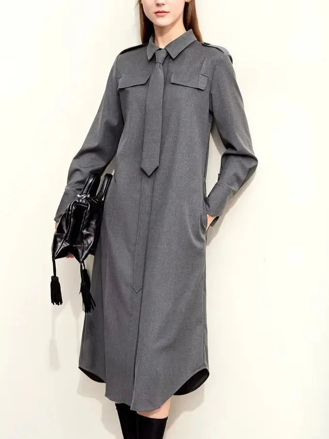 Inspired By You, Designed For You Big Savings on Minimalist Office Styles Belted Military Style Shirt Dress with Tie