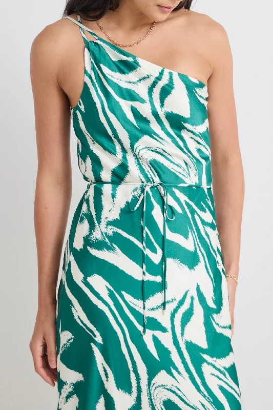 Exclusive Discount Buy More, Save More Fame Green Zebra Satin One Shoulder Bias Slip Dress