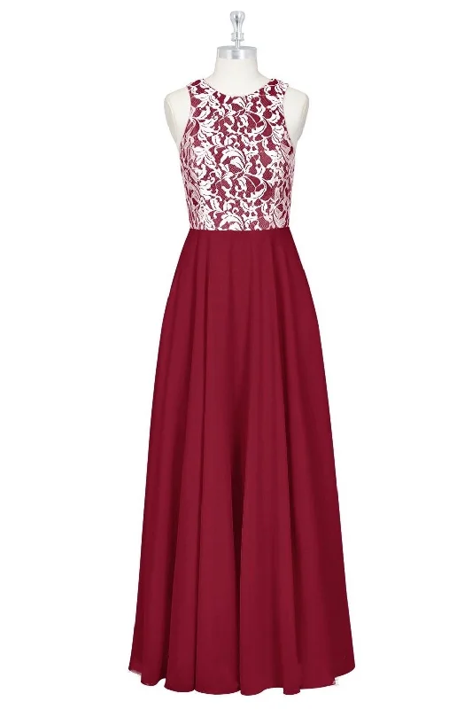 Premium Fashion Disco - Inspired Retro Dance Look Red Print Sleeveless A-Line Long Bridesmaid Dress