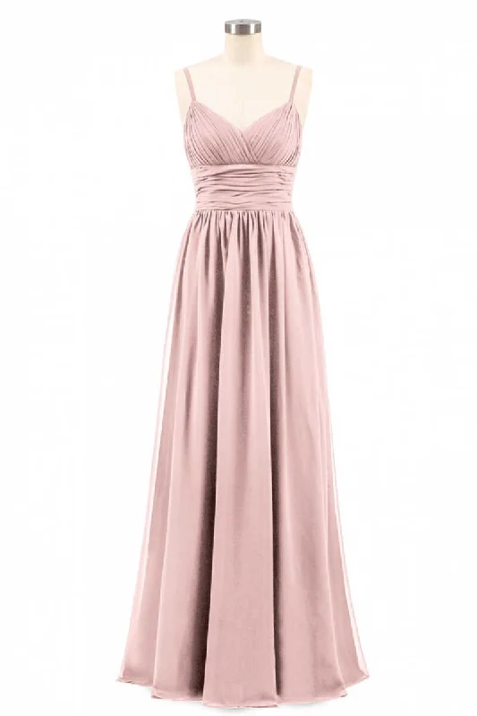 Daily Deals Sophisticated Cut Dusty Pink Spaghetti Straps Banded Waist Long Bridesmaid Dress