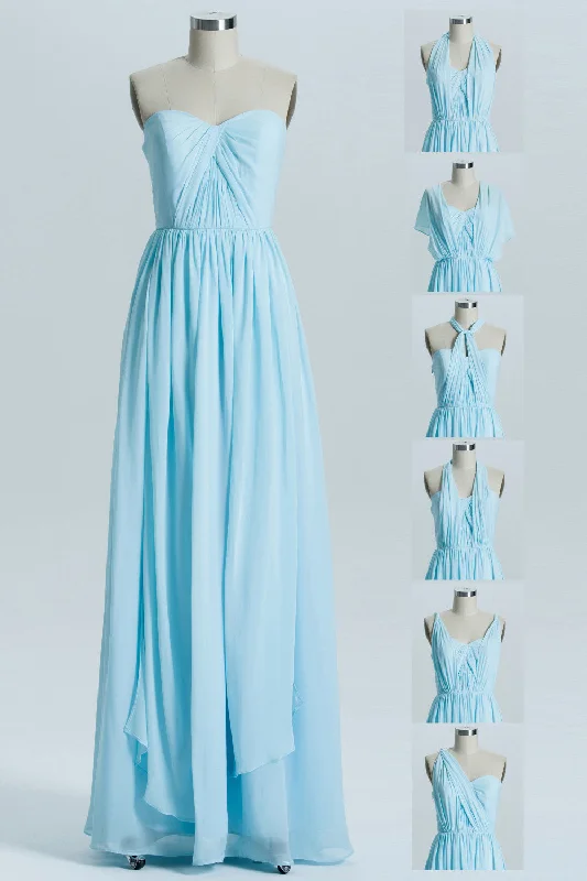 Sporty Fashion Offers Celebrate with Big Savings Blue Chiffon A-line Long Convertible Bridesmaid Dress