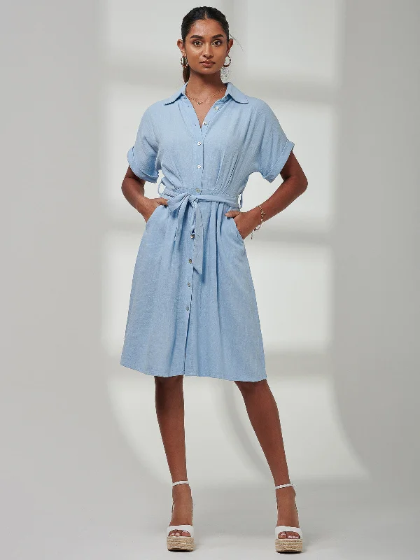 On-Trend Fashion Offers Update with Cottagecore Styles Olivea Linen Drop Shoulder Shirt Dress, Blue