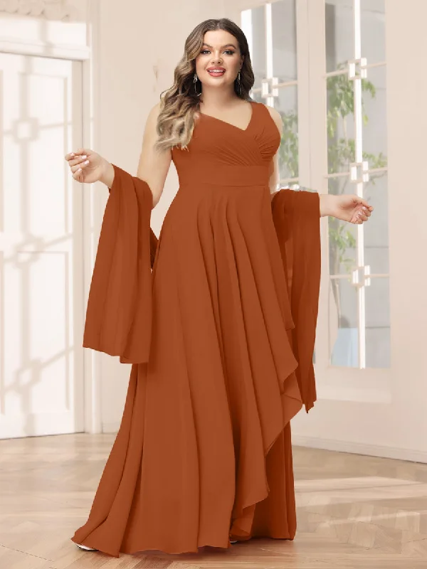 Daily Deals Limited - Time Bundle A-Line/Princess V-Neck Asymmetrical Plus Size Bridesmaid Dresses with Ruffles