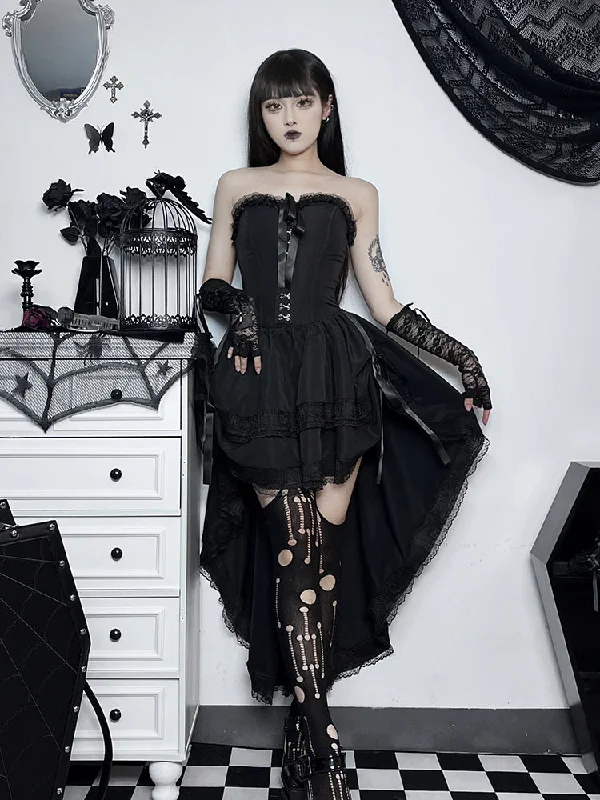 Sporty Fashion Offers Bold Silhouette Hi Low Corset Swing Mall Goth Lace Trim Sleeveless Bodycon Tube Formal Evening Dress