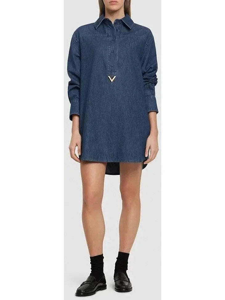 Sustainable Fashion Extravaganza Weekend Special Gold-V Chambray Denim Shirt Dress