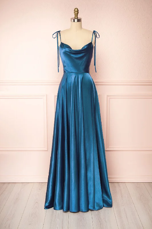 Additional Time-Limited Offers Mother's Day Special Moira Royal Blue | Cowl Neck Satin Maxi Dress w/ High Slit