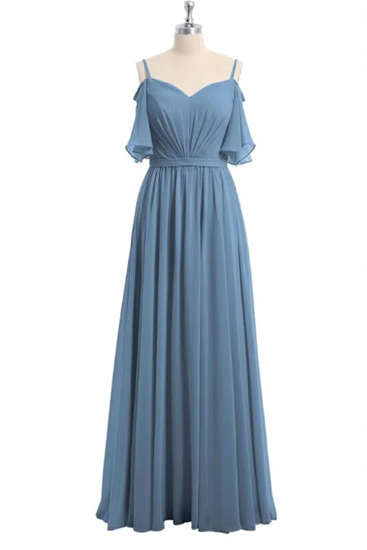 Flash Sale, Don'T Miss Limited - Stock Dusty Blue Chiffon Cold-Shoulder A-Line Bridesmaid Dress