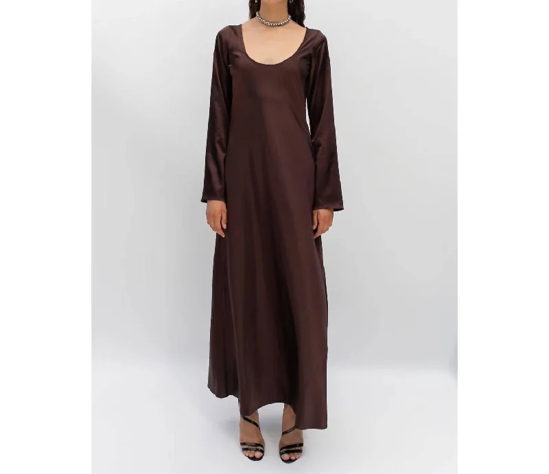 Latest Fashion Coastal Beach - Inspired Style Silk Long Sleeve Lover Dress In Chocolate