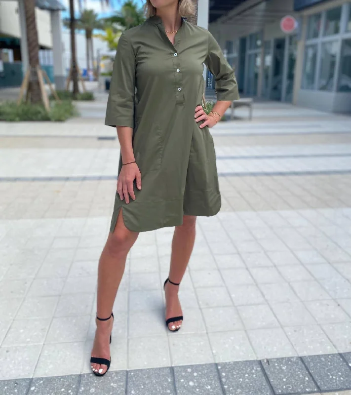 Contemporary Casual Deals Elegant Contour Long Sleeve Dress in Olive