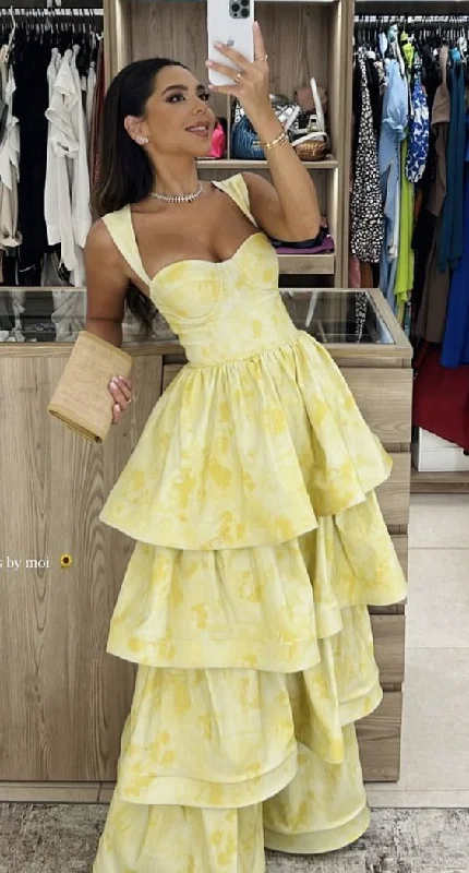 The Latest Trends Limited - Stock Yellow Sweetheart Sleeveless Ruffle Floor Length Prom Dress Birthday Outfits C570