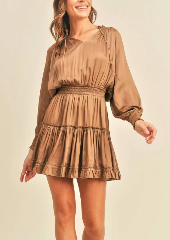 Premium Style Flash Sale Long Sleeve Layered Dress In Bronze