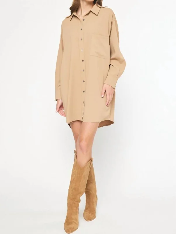 Street Style Discounts Last Chance Sale Long Sleeve Button Up Dress In Camel