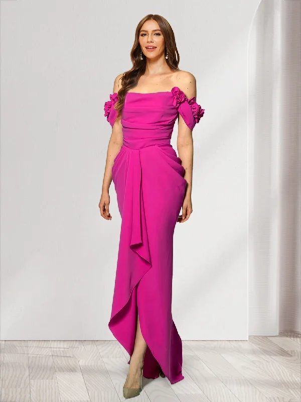 Glamorous Fashion Offers Limited - Edition Drops Sheath/Column Off-the-Shoulder Short Sleeves Ruffles Bridesmaid Dresses