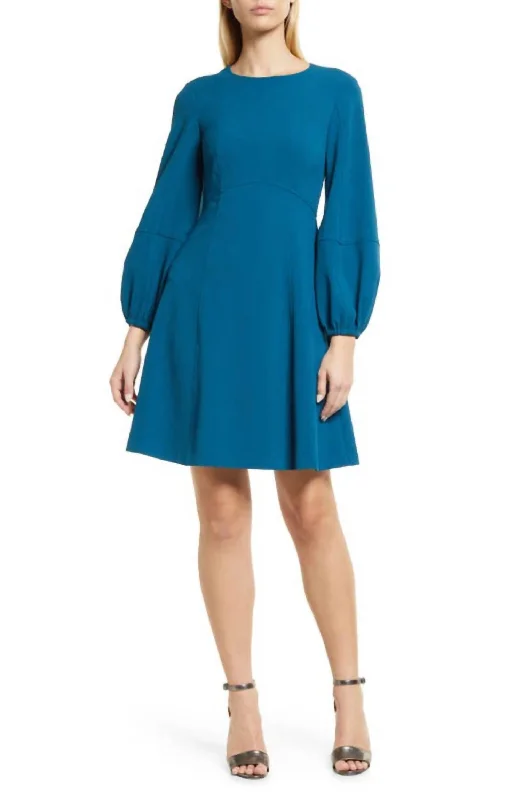 Hot Styles Lightweight Fabric Long Sleeve A-Line Dress In Blue