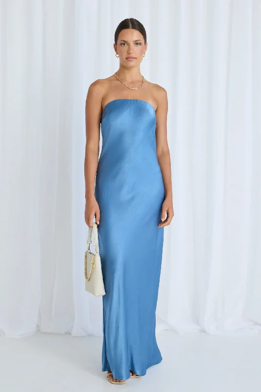 Special Offer Limited - Time Bundle Shade Blue Satin Strapless Bias Dress