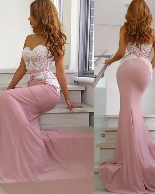 Chic & Cozy Collection Coastal Beach - Inspired Style white/pink Mermaid Bridesmaid Dress Long Sweetheart Wedding party Gown PL6254