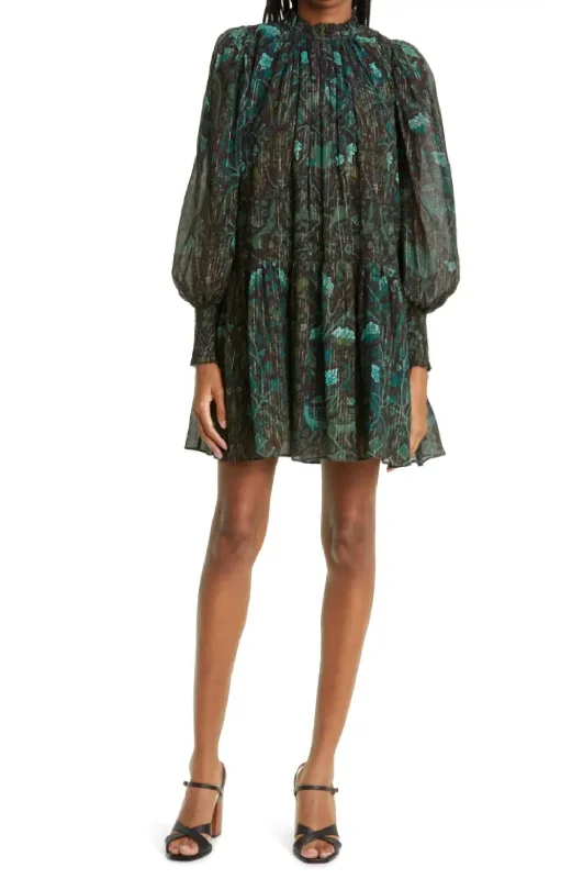 Chic & Modern Sales Subtle Sophistication Maja Long Sleeve Chiffon Minidress In Rainforest