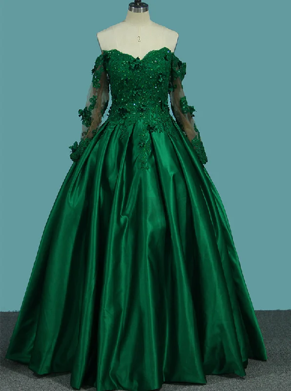 Feminine Luxe Style Sale Limited - Stock Quinceanera Green Off The Shoulder Long Sleeves Prom Dress