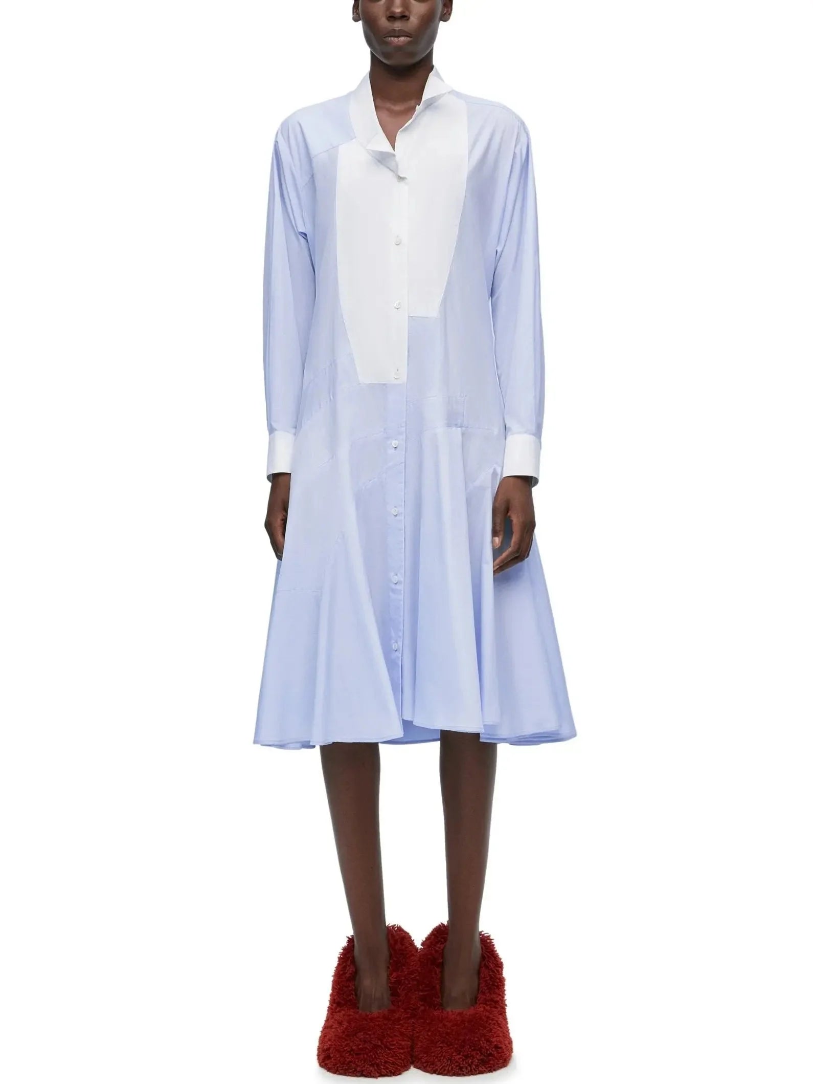 Hot Sale Graceful Movement Blue and White Drop-Waist Shirt Dress