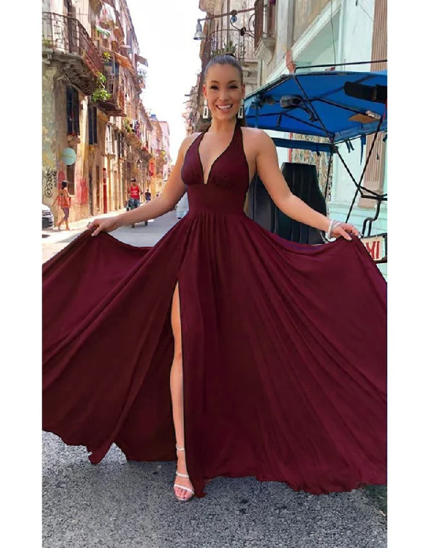 Comfort Meets Fashion Final Clearance Siaoryne Halter Long Backless Long Bridesmaid Dresses Long Women party Gown PL232