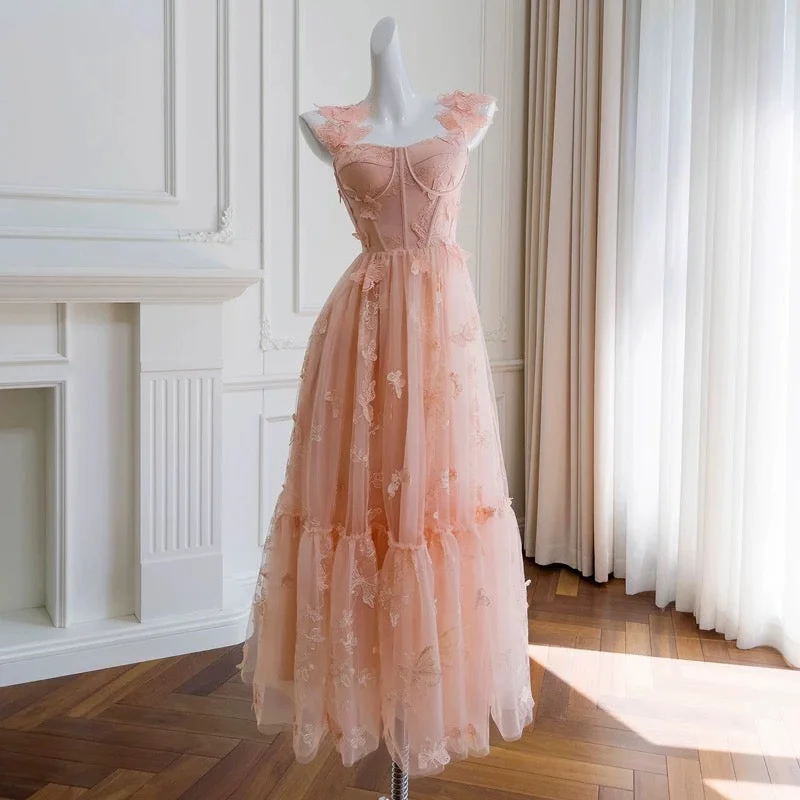 Trend Forward Threads Discounts on Casual Weekend Styles Elegant A Line Straps Sleeveless Blush Pink Lace Prom Dress Evening Dresses C1859