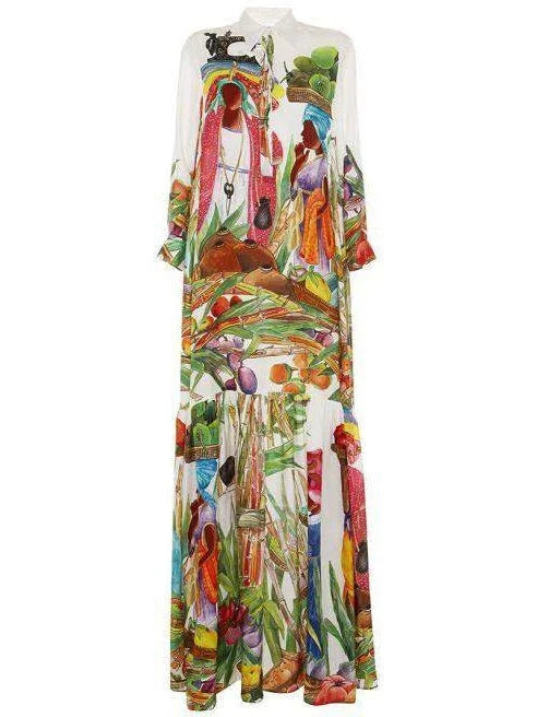 Shop Sales Feminine Soft - Hued Look Pavone Long Printed Shirt Dress Dress