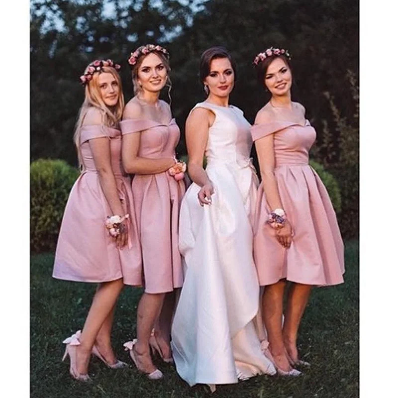 Luxury Fashion Everyday Glamour LP03372 Dust Pink Junior Short Bridesmaid Dress Knee length Girls Wedding Party formal Gown 2018