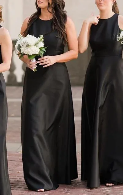 Elegant Fashion Offers Charming Silhouette Women Black Bridesmaid Dress Long Satin Prom Gowns Fashion Wedding Party Dress YBD019