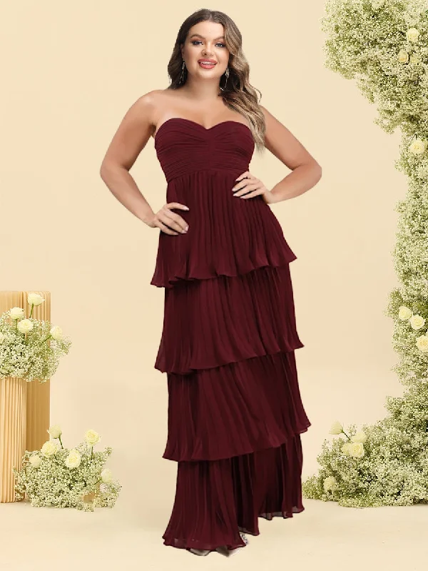 Flirty Fashion Discounts Bold Patterns A-Line/Princess Strapless Floor-Length Plus Size Bridesmaid Dresses With Ruffles