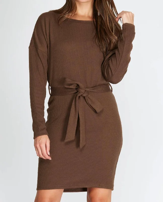 Romantic Fashion Discounts Update with Cottagecore Styles Dolman Long Sleeve Boatneck Sweater Dress In Mocha