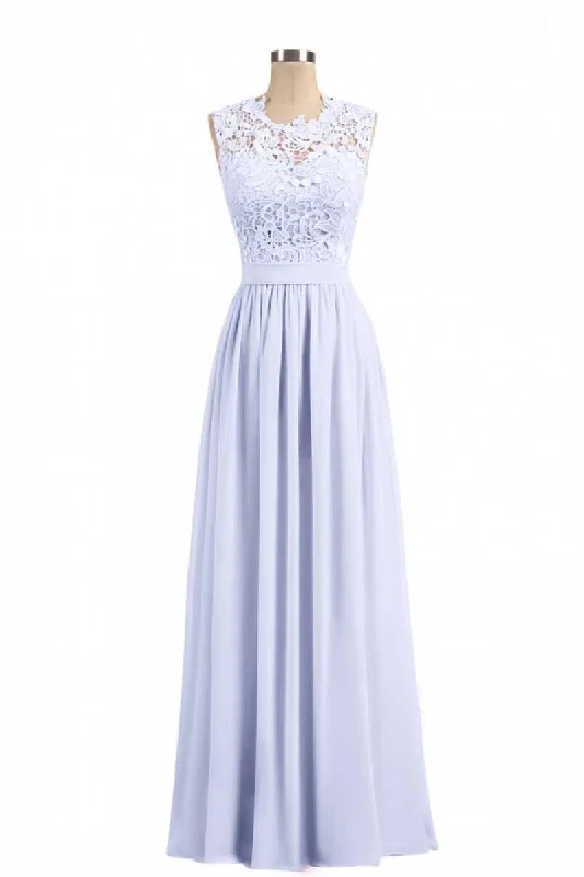 Chic And Trendy Mid - Season Sale Lavender Lace Crew Neck A-Line Bridesmaid Dress