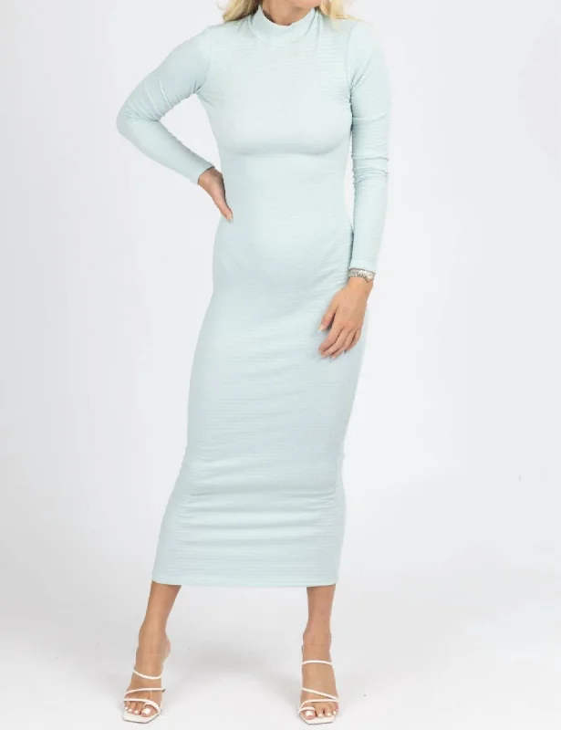 Seasonal Sale Feminine Grace Long Sleeve Open Back Dress In Misty Blue