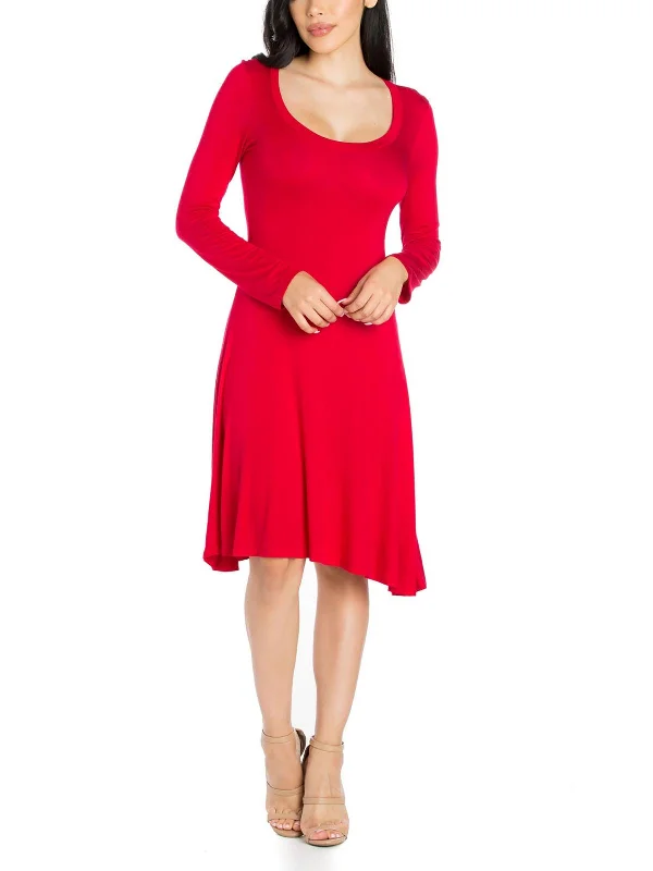 Discover Now Elegant Contour Womens Long Sleeves Mini Fit & Flare Dress