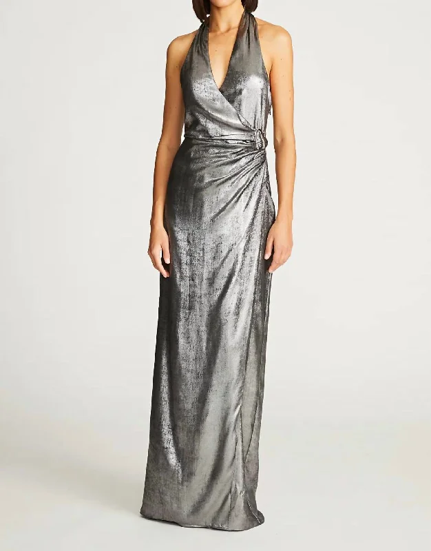 Crazy Price Slashing Celebrate with Big Savings Gwyneth Lurex Chiffon Gown In Silver