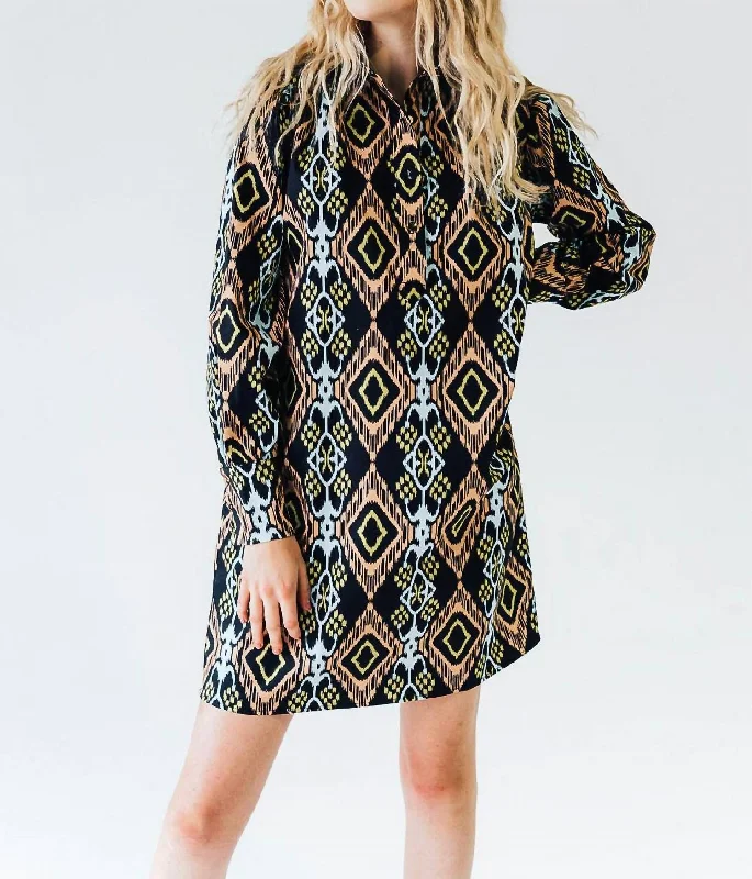 Save Big Tropical Island - Inspired Attire Long Sleeve Everything Dress In Ikat