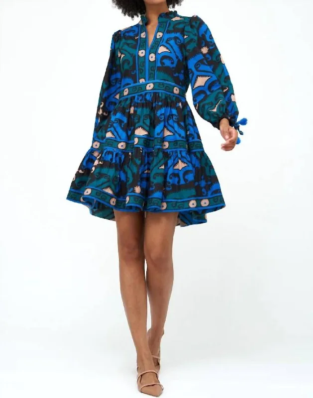 Exclusive Discount Refined Simplicity Long Sleeve Yoke Dress In Uzbek/blue