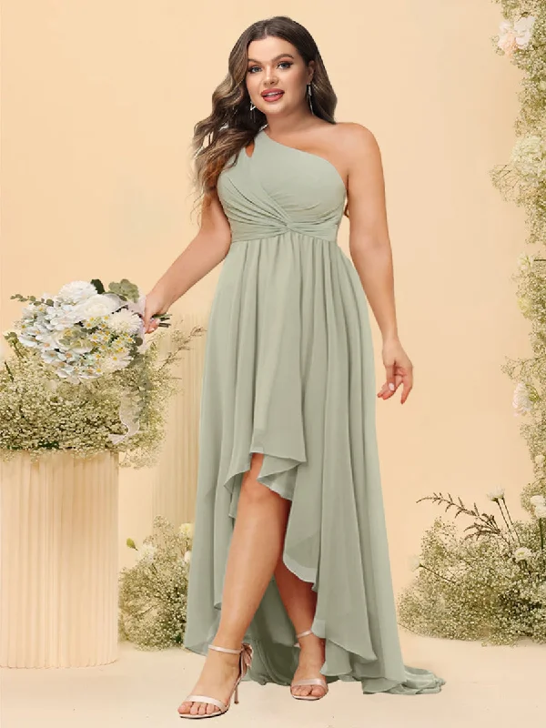 The Good Stuff Feminine Grace A-line/Princess One-The-Shoulder Asymmetrical Long Plus Size Bridesmaid dresses