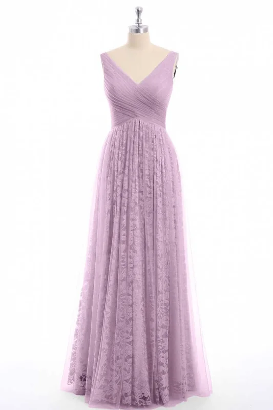 Hot Items Subtle Sophistication Dusty Purple Chiffon Jacquard V-Neck A-Line Long Bridesmaid Dress