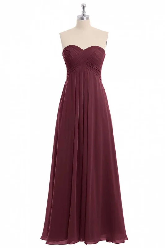 Flash Sales Effortless Comfort Burgundy Chiffon Strapless Sweetheart A-Line Long Bridesmaid Dress