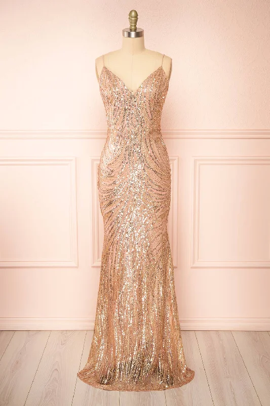 Romantic Chic Deals Score Big on Glamorous Red - Carpet Styles Isolina Rosegold | Sparkly Sequin Maxi Dress