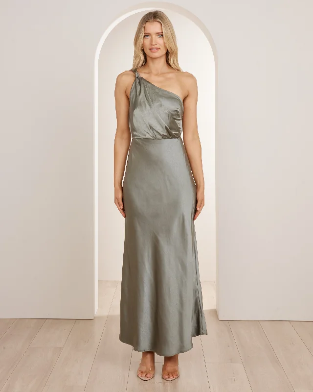 Trend Forward Threads Dreamy Draping Ada One Shoulder Satin Dress