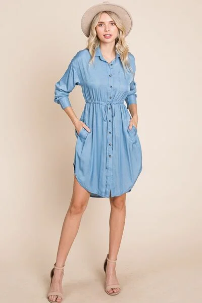 Daily Deals Limited Quantities Faith Apparel Button Up Drawstring Shirt Dress