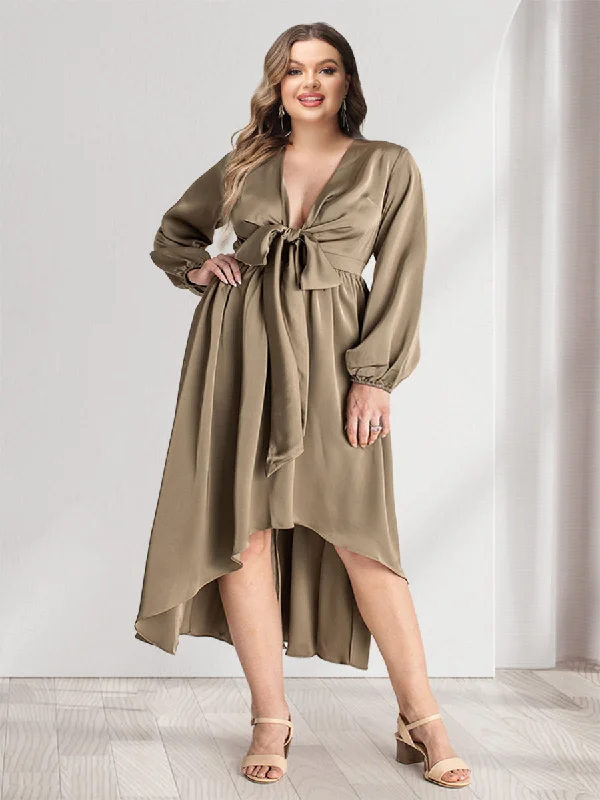 Don't Miss Out Early Access to Art Deco Styles Sale A-Line/Princess Plunging V-Neck Long Sleeves Wrap Plus Size Bridesmaid Dresses