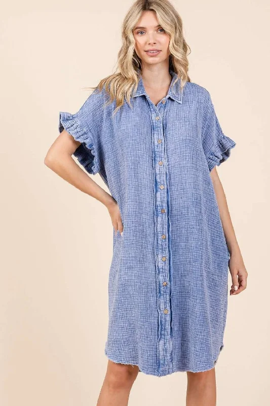 Limited Stock Dreamy Draping Mittoshop Mineral Wash Cotton Gauze Mini Shirt Dress