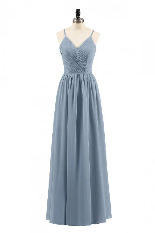 Flirty Fashion Discounts Mid - Season Sale Dusty Blue Chiffon Cutout Back A-Line Long Bridesmaid Dress