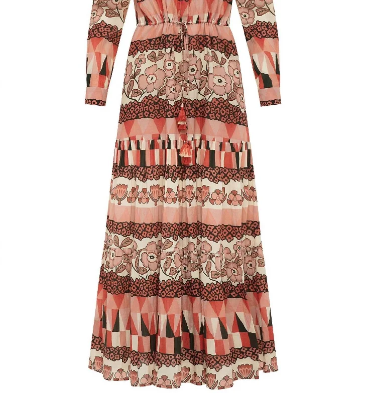 Fashion Forward, Function First Bold Silhouette Natalie Long Sleeve Dress In Rombus Flowers Pink